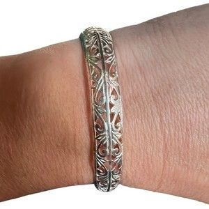 VINTAGE Sterling Silver Cuff Bracelet Filigree Openwork 925 Thailand